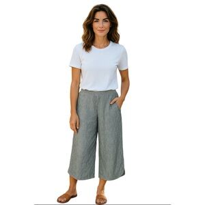 Coldwater Creek grey stripe linen capri pants with pockets size L petite